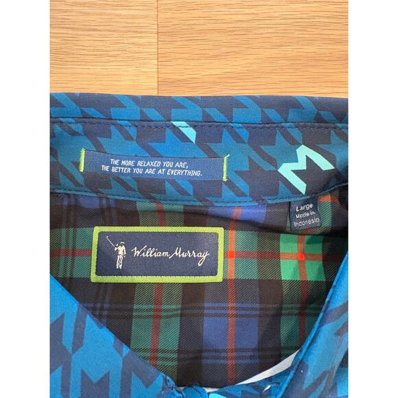 William Murray mens blue houndstooth long sleeve golf button down Size Large NWT - Picture 2 of 3
